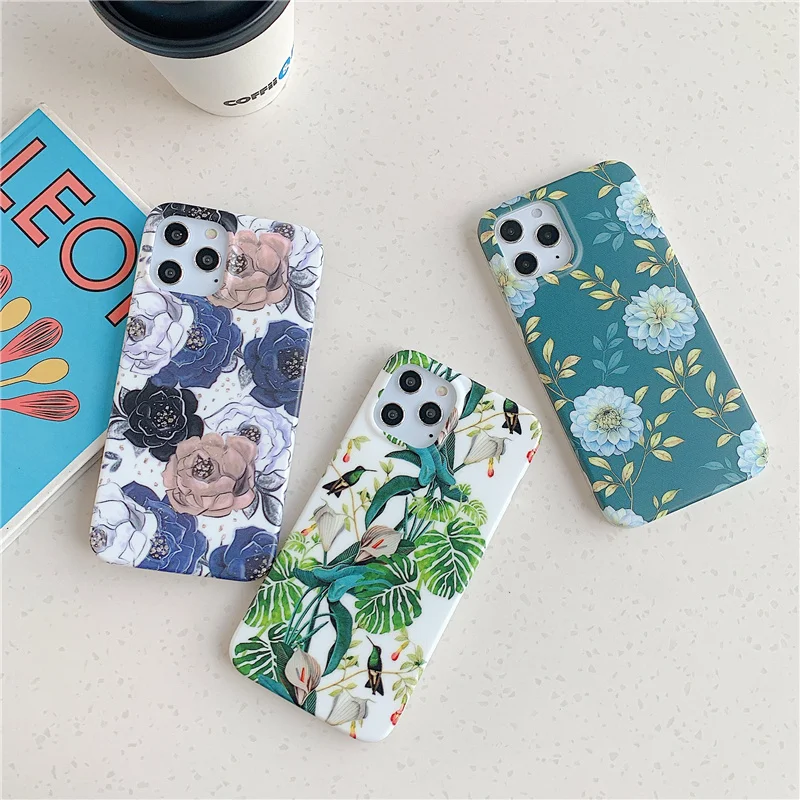 INS Plants flower painted Case for iphone 12 12Pro Max 11 11Pro X XR XS Max 7 8 Plus SE Matte soft silicone case Cover capa