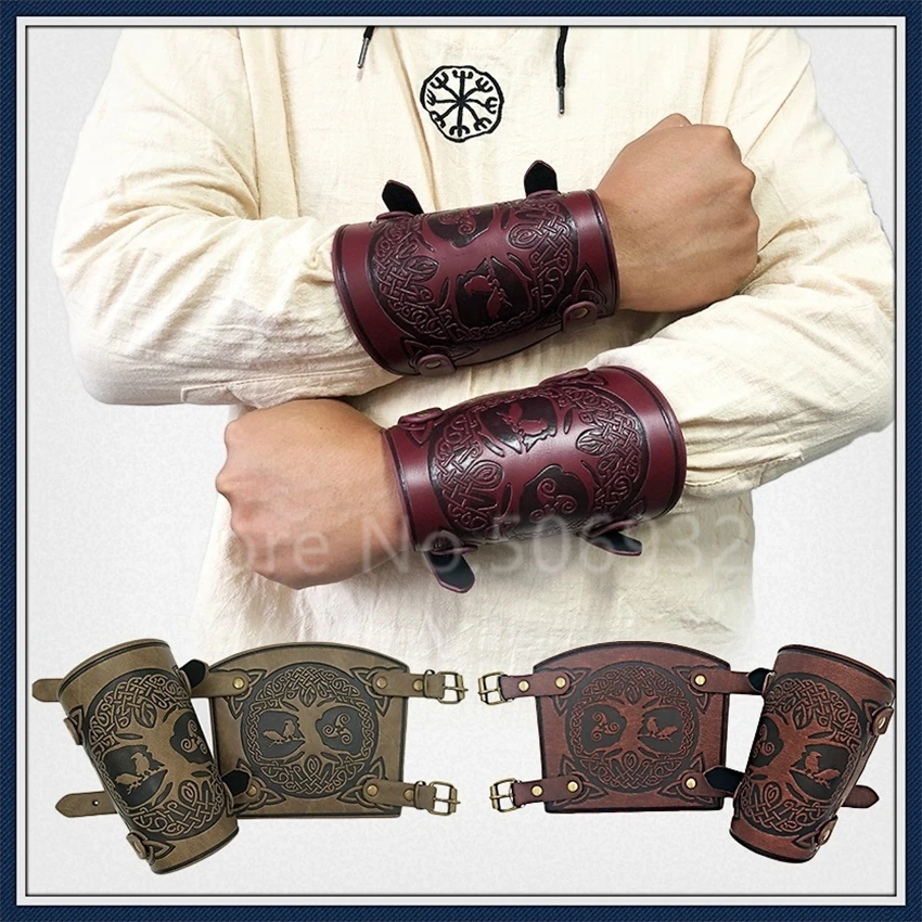 

1Pc Men Medieval Viking Pirate Cosplay Armor Arm Warmers Lace-Up Knight Gauntlet Wristband Bracer Steampunk Accessories