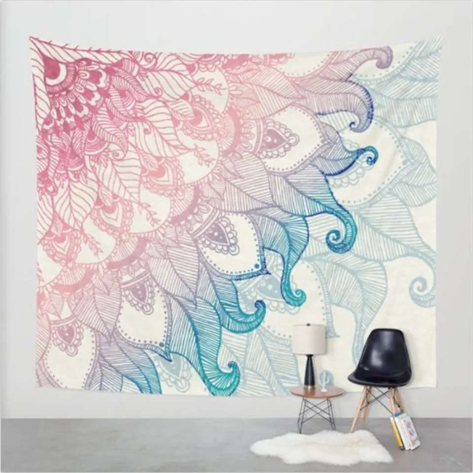 Cilected-Lotus-Mandala-Tapestry-Printed-Blanket-Black-And-Blue-Boho-Indian-Hanging-Wall-Tapestries-Wall-Art