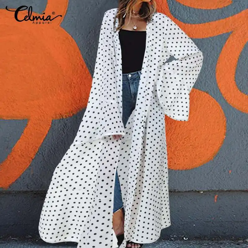 2019 Summer Bohemian Polka Dot Blouses Celmia Women Sexy Long Kimono Cardigans Casual Loose Ruffles Shirt Plus Size Vestidos 5XL
2019 Summer Bohemian Polka Dot Blouses Celmia Women Sexy Long Kimono Cardigans Casual Loose Ruffles Shirt Plus Size Vestidos 5XL