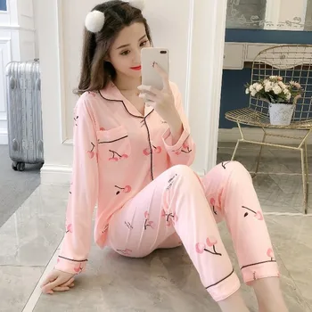 Autumn Cotton Cartoon Printing Pajama Set for Women Long Sleeved Sleepwear Pajamas Pants Plus Size Pijama Feminino Home Clothing 
Autumn Cotton Cartoon Printing Pajama Set for Women Long Sleeved Sleepwear Pajamas Pants Plus Size Pijama Feminino Home Clothing