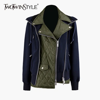TWOTWINSTYLE Loose Fit Blue Contrast Color Split Joint Jacket New Lapel Long Sleeve Women Coat Fashion Tide Autumn Winter 2020
TWOTWINSTYLE Loose Fit Blue Contrast Color Split Joint Jacket New Lapel Long Sleeve Women Coat Fashion Tide Autumn Winter 2020