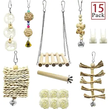 15Pcs Parrot Swing Chewing Toys Natural Wood Hanging Bell Ball Bird Cage Toys
15Pcs Parrot Swing Chewing Toys Natural Wood Hanging Bell Ball Bird Cage Toys