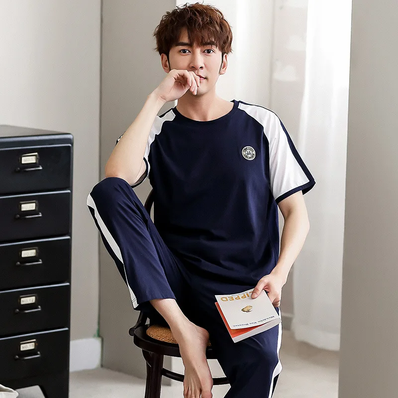 2020 New Style Pure Cotton Pajamas Men Spring Summer Short-sleeved Trousers Two-Piece Set Summer Cotton Tracksuit Thin
2020 New Style Pure Cotton Pajamas Men Spring Summer Short-sleeved Trousers Two-Piece Set Summer Cotton Tracksuit Thin
