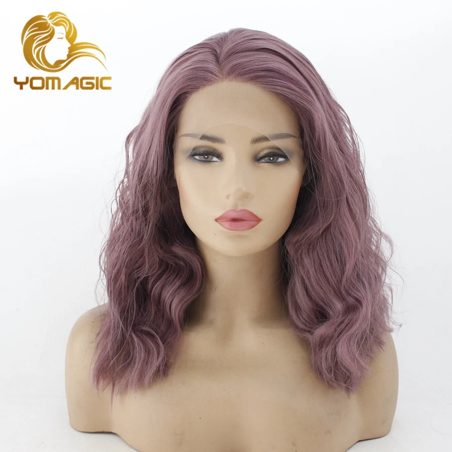 Yomic волосы фиолетового цвета кружевные передние парики для женщин синтетические