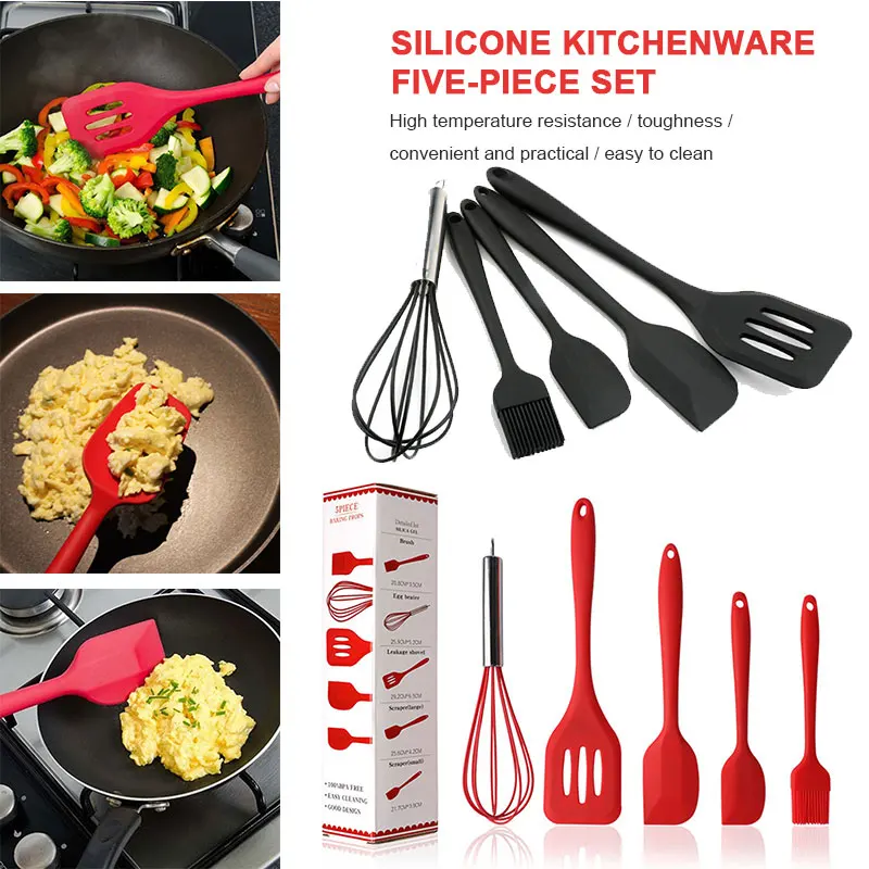 Cooking Utensil Set Silicone Kitchen Utensils Food Grade Spoon Spatula Red/Black 5pcs/Set Durable Practical Kitchenware
Cooking Utensil Set Silicone Kitchen Utensils Food Grade Spoon Spatula Red/Black 5pcs/Set Durable Practical Kitchenware