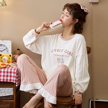 O-neck Sleepwear For Women Black Pajamas Sets Cute Bow Nighty Long Sleeves Long Pans Pijamas Pyjamas Cotton Casual Homewear
O-neck Sleepwear For Women Black Pajamas Sets Cute Bow Nighty Long Sleeves Long Pans Pijamas Pyjamas Cotton Casual Homewear