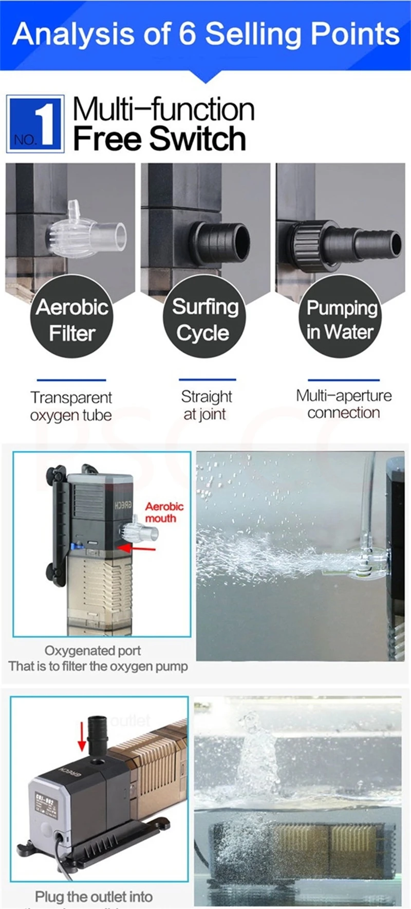 Generic 3 In 1 Multifunction Aquarium Filter Air Pump Submersible