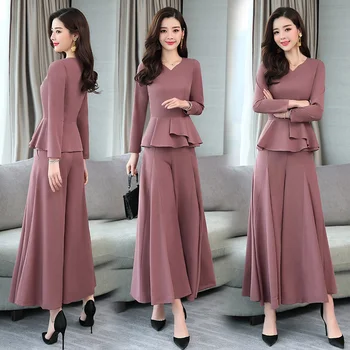 2020 women wide leg pants suits two piece sets lady long sleeve shirt tops blouse and long trousers skirts 
2020 women wide leg pants suits two piece sets lady long sleeve shirt tops blouse and long trousers skirts