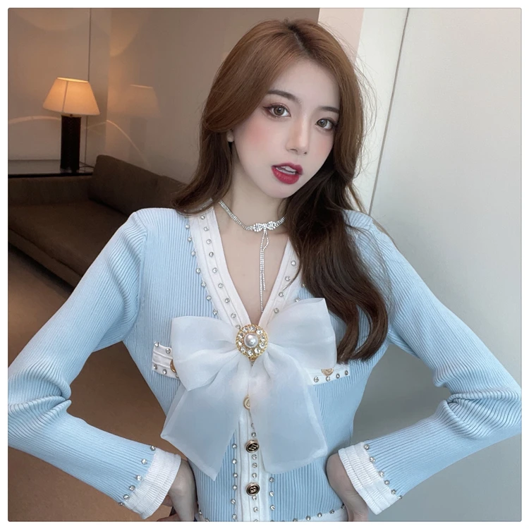 FREE SHIPPING Women Sweater knitted Pullover With Sweet Diamond Bow JKP5875 FREE SHIPPING Women Sweater knitted Pullover With Sweet Diamond Bow JKP5875
