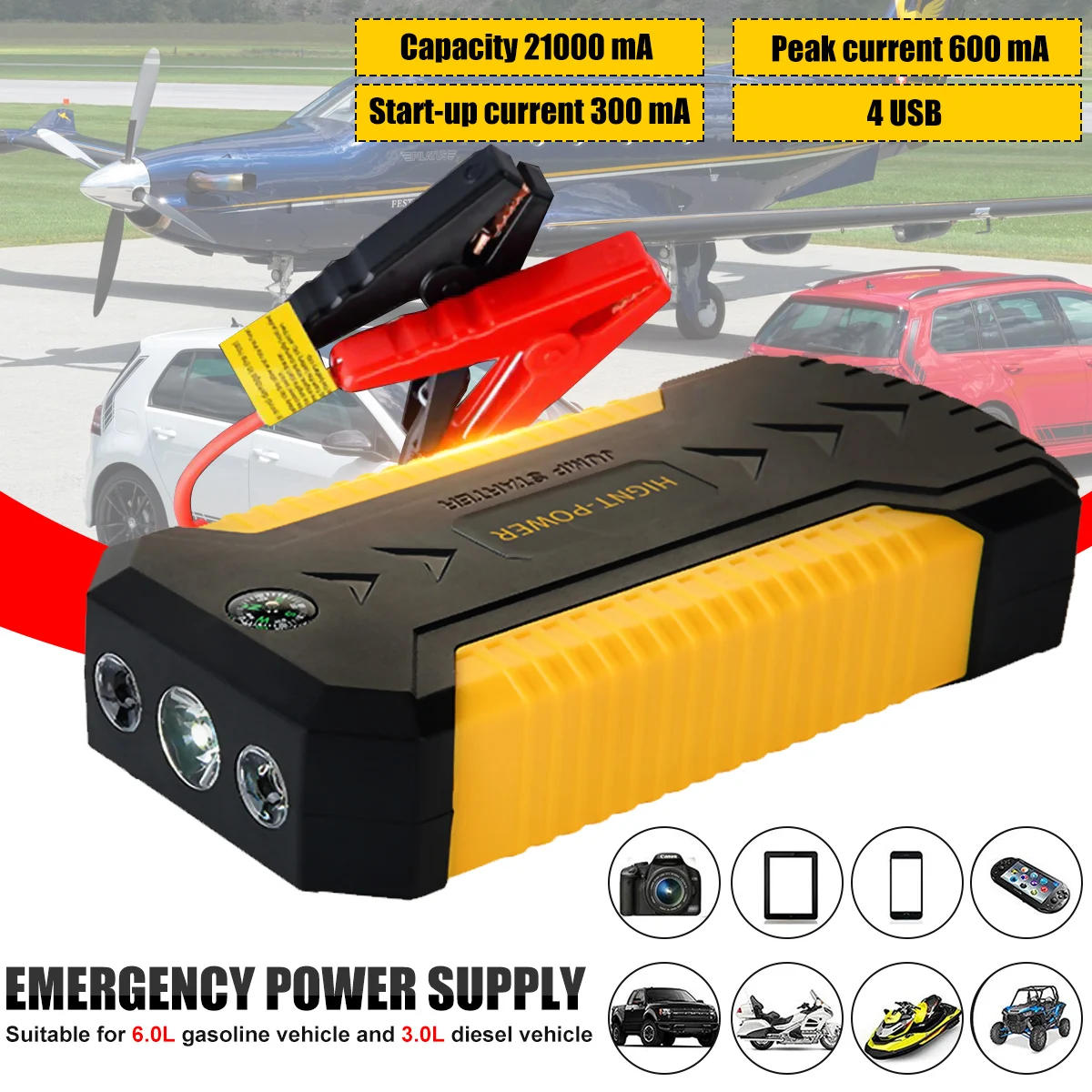 Emergency Car Jump Starter Power Bank 12V 1000A Portable Starting Device Booster High Power Car Starter For Car Battery Charger
Emergency Car Jump Starter Power Bank 12V 1000A Portable Starting Device Booster High Power Car Starter For Car Battery Charger