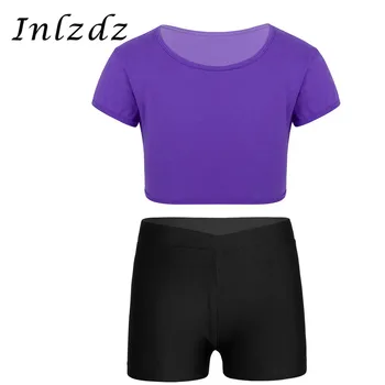 Kids Girls Gymnastics Leotard Ballet Costume Basics T Shirt Crop Top and V-front Elastic Waistband Shorts set for Dance Fitness
Kids Girls Gymnastics Leotard Ballet Costume Basics T Shirt Crop Top and V-front Elastic Waistband Shorts set for Dance Fitness