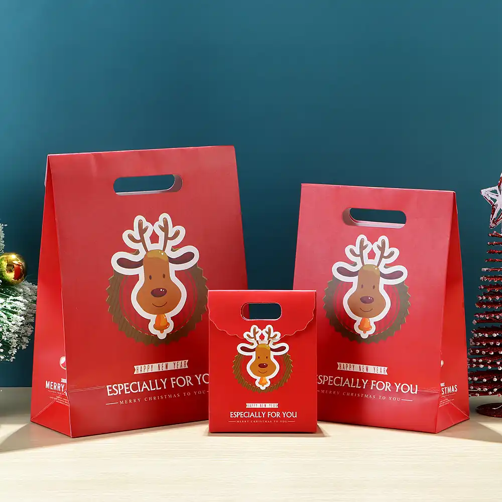 1 pc christmas kraft paper bag santa claus elk pattern gift box