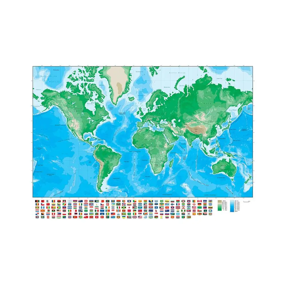 150x225cm The World Map Mercator Projection Non-woven Elevation Map With National Flag
150x225cm The World Map Mercator Projection Non-woven Elevation Map With National Flag