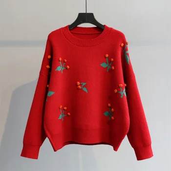Christmas red knitted women sweaters and pullovers casual all match buttoming pulls female tops
Christmas red knitted women sweaters and pullovers casual all match buttoming pulls female tops