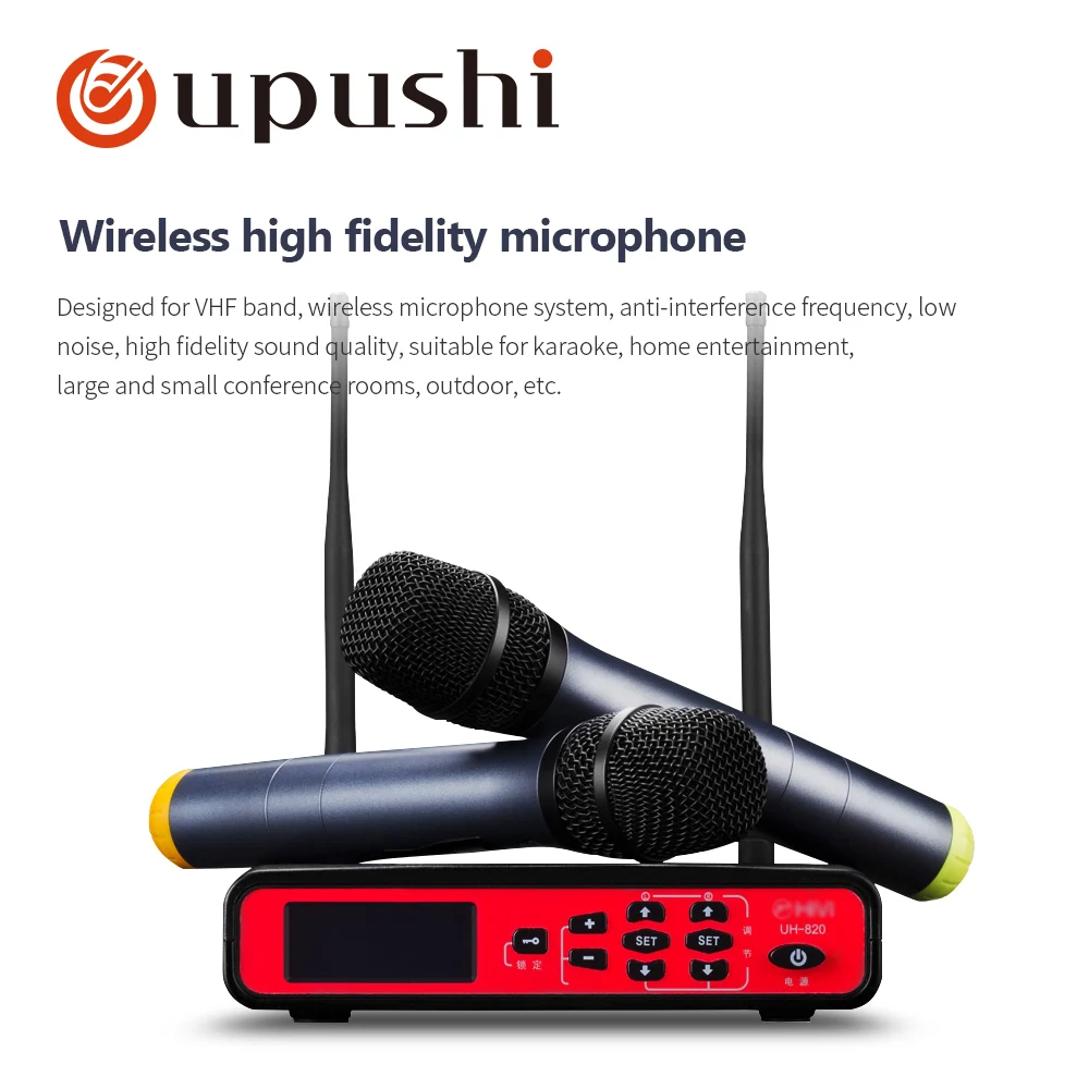 Oupushi UH-820 Suitable for KTV and Conference Room Use UHF Wireless Microphone with 2 Metal Handhelds
Oupushi UH-820 Suitable for KTV and Conference Room Use UHF Wireless Microphone with 2 Metal Handhelds