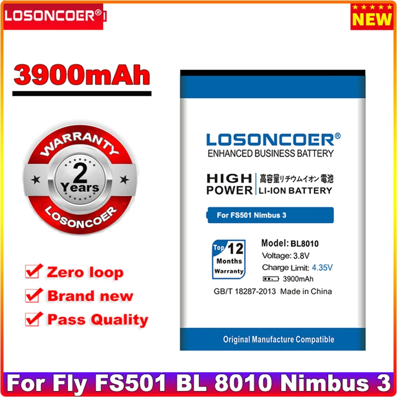 

LOSONCOER 3900mAh BL8010 battery For fly FS501 Nimbus 3 BL High quality free shipping with tracking number