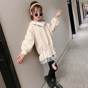 Girls Jacket Spring Autumn Kids Coat Solid Color Teen Girl Hooded Outerwear Fashion Bottom with Yarn School Children Clothes
Girls Jacket Spring Autumn Kids Coat Solid Color Teen Girl Hooded Outerwear Fashion Bottom with Yarn School Children Clothes