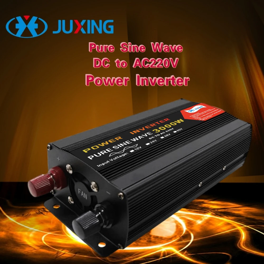 JUXING 3000W Power Inverter Bulit-in Transformer DC12V/24V/48V/60V to AC220V Converter with Diaplay and Socket Pure Sine Wave
JUXING 3000W Power Inverter Bulit-in Transformer DC12V/24V/48V/60V to AC220V Converter with Diaplay and Socket Pure Sine Wave