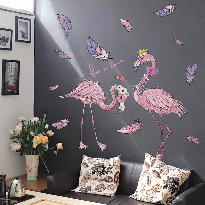[SHIJUEHEZI] Romantic Flamingo Wall Stickers PVC DIY Two Birds Decals for Kids Rooms Baby Bedroom Nursery Decoration | Дом и сад