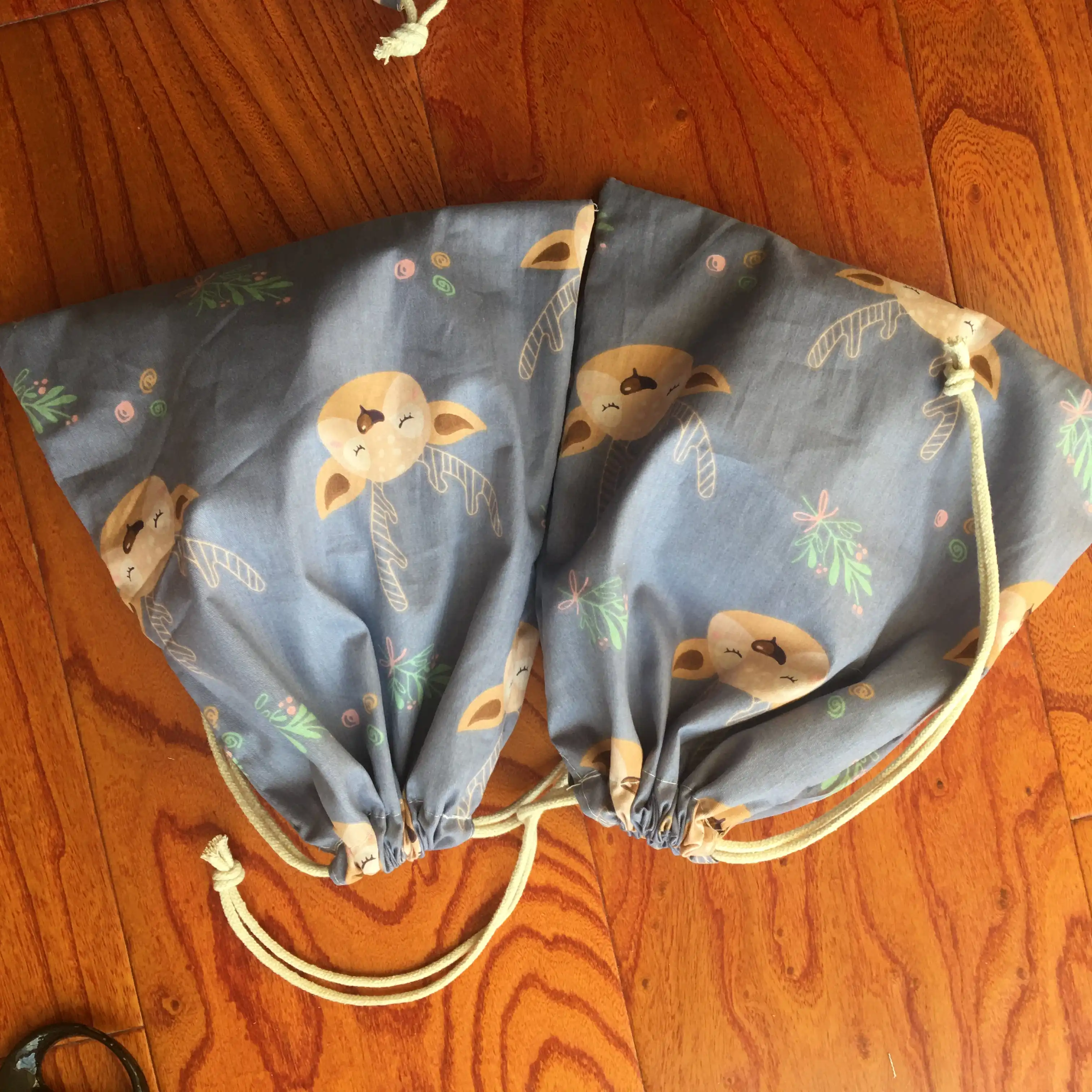 1pc cotton drawstring pouch multi-purpose bag gray base cartoon