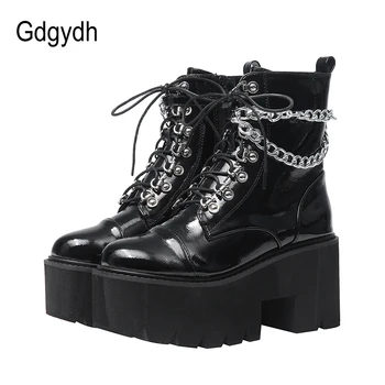 Gdgydh Patent Leather Gothic Black Boots Women Heel Sexy Chain Chunky Heel Platform Boots Female Punk Style Ankle Boots Zipper
Gdgydh Patent Leather Gothic Black Boots Women Heel Sexy Chain Chunky Heel Platform Boots Female Punk Style Ankle Boots Zipper
