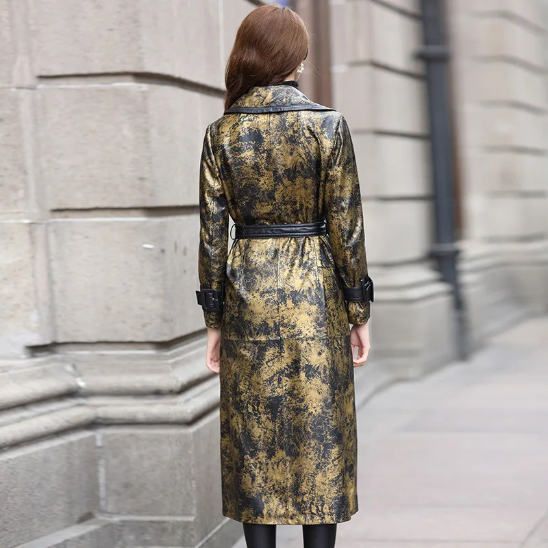Фото Женское длинное пальто из натуральной овечьей кожи с поясом | Женская одежда
