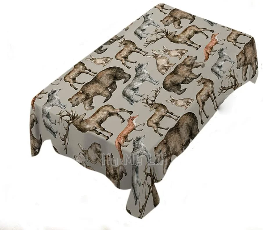 

Woodland Animals Tablecloth Bear Elk Wolf Fox Hare Forest Wildlife Vintage Background Rectangle Picnic Bbq Polyester For Kitchen
