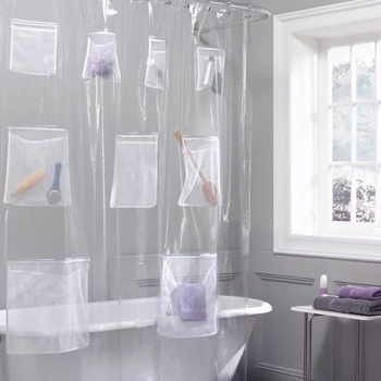 Plastic PEVA Waterproof Shower Curtain Bathing Sheer For Home Decoration Bathroom Accessories With Mesh Pockets and Hooks
Plastic PEVA Waterproof Shower Curtain Bathing Sheer For Home Decoration Bathroom Accessories With Mesh Pockets and Hooks