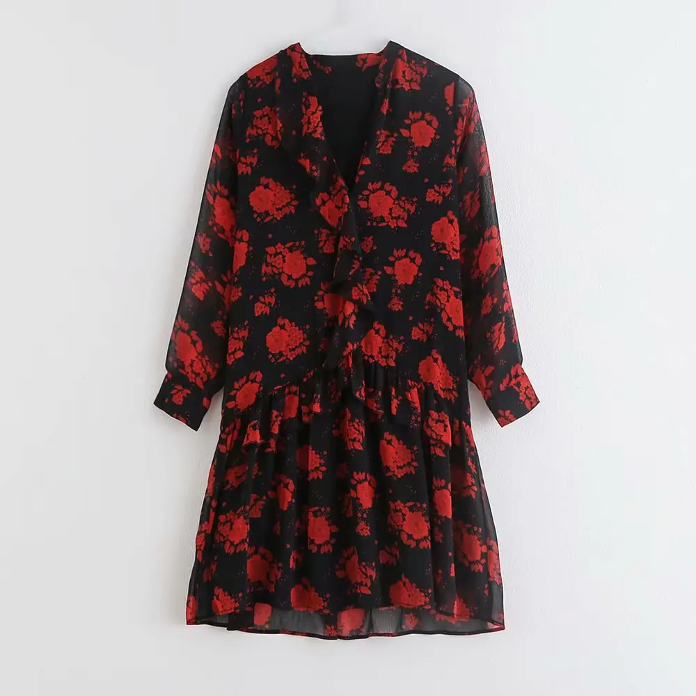 Retro Flower Print Women Cascading Ruffle Chiffon Dress 2019 Autumn Leisure Lady V Neck Nine Quarter Sleeve Loose Dresses D3526
Retro Flower Print Women Cascading Ruffle Chiffon Dress 2019 Autumn Leisure Lady V Neck Nine Quarter Sleeve Loose Dresses D3526