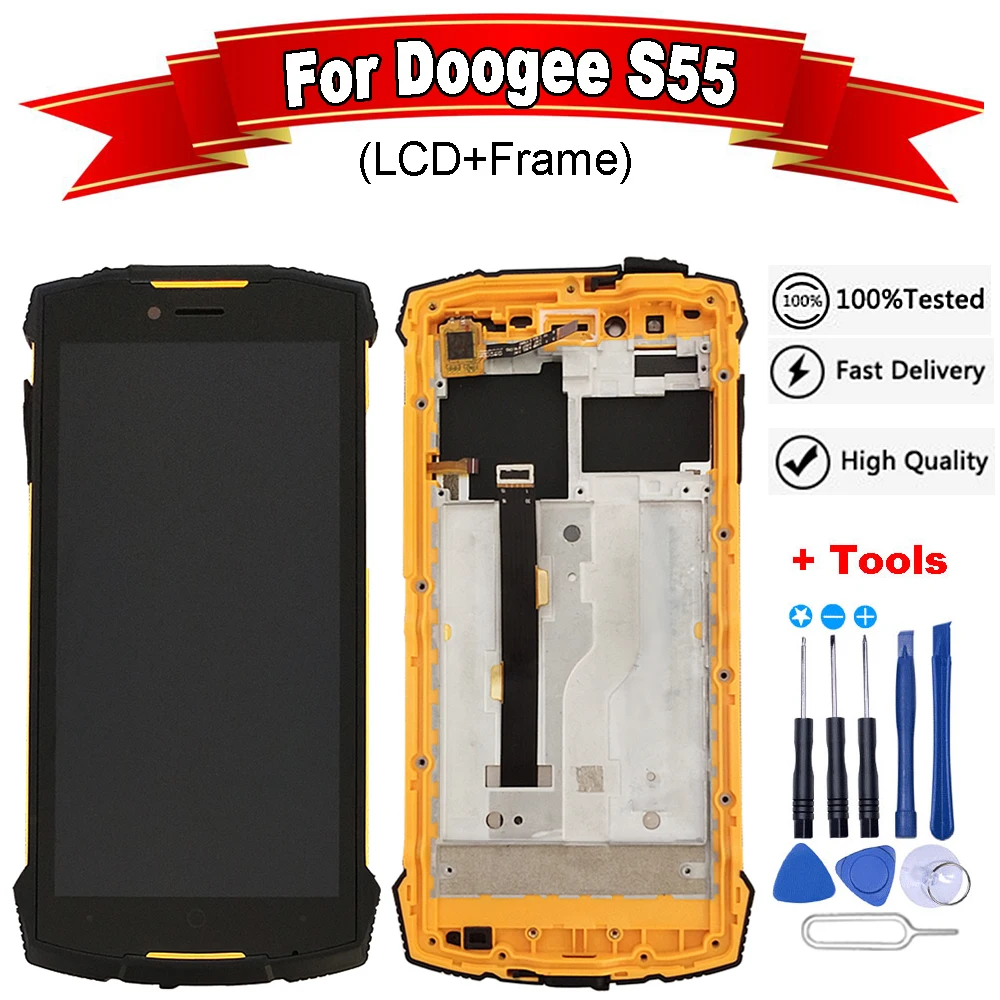 Новый сенсорный экран ЖК дисплей для Doogee S55 дигитайзер в сборе с рамкой запасные