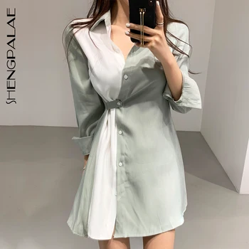 SHENGPALAE 2020 New Summer Women Vintage Loose High Waist Slim Was Thin Elegant Splice Hit Color Single-breasted Dress ZA4746 
SHENGPALAE 2020 New Summer Women Vintage Loose High Waist Slim Was Thin Elegant Splice Hit Color Single-breasted Dress ZA4746