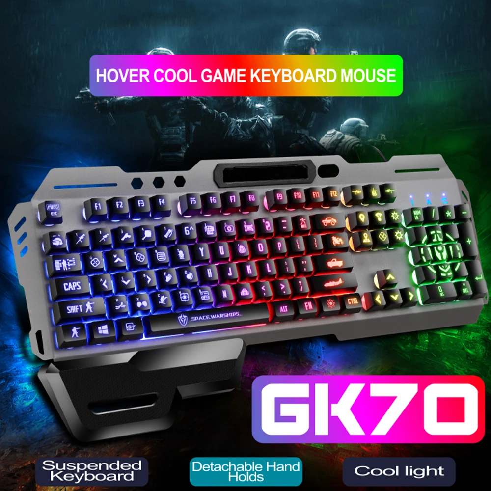 GK70 Gaming Membrane Keyboard 3 Levels Dimming Wired 104 Keys Multimedia Keyboard USB For Tablet Desktop Mobile Phone Holder
GK70 Gaming Membrane Keyboard 3 Levels Dimming Wired 104 Keys Multimedia Keyboard USB For Tablet Desktop Mobile Phone Holder