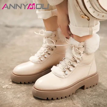 ANNYMOLI Real Leather Platform Block High Heel Ankle Boots Snow Boots Women Shoes Lace Up Fur Lining Warm Short Boots Winter 40
ANNYMOLI Real Leather Platform Block High Heel Ankle Boots Snow Boots Women Shoes Lace Up Fur Lining Warm Short Boots Winter 40
