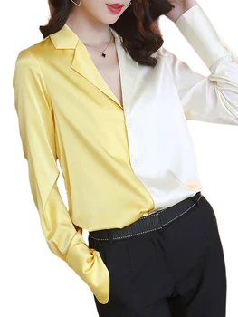Elegant Patchwork Women Shirts 2020 Summer New Loose Solid V-Neck Long-Sleeved Office Lady Elegant Shirts Outwear Tops 
Elegant Patchwork Women Shirts 2020 Summer New Loose Solid V-Neck Long-Sleeved Office Lady Elegant Shirts Outwear Tops