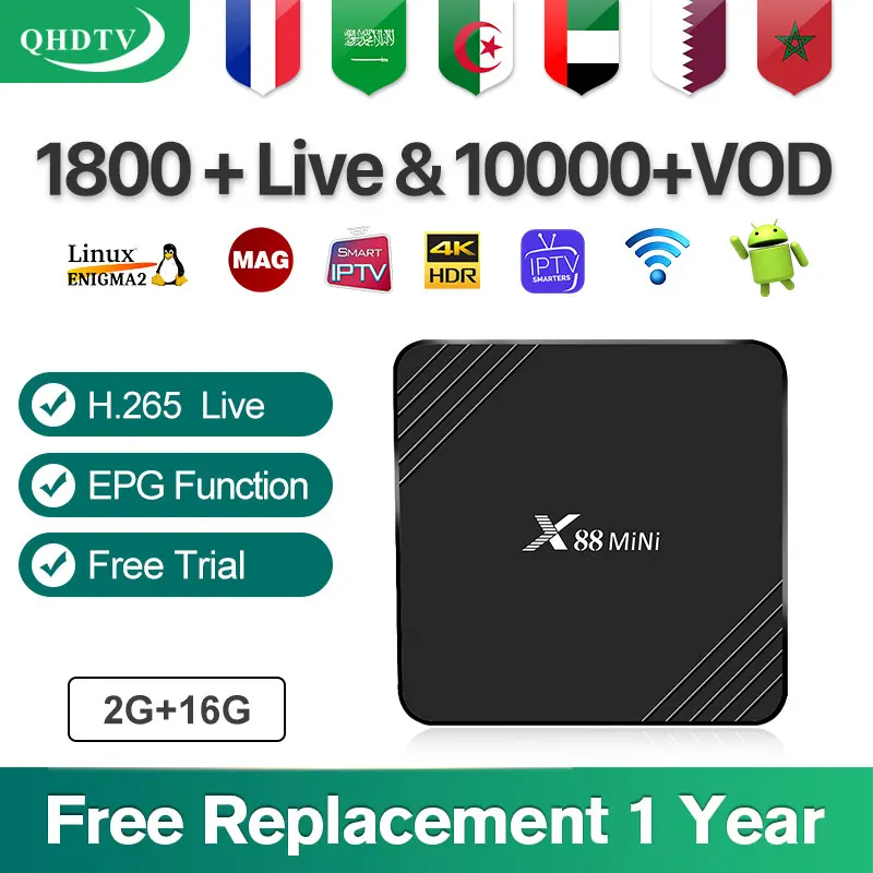 IPTV France Arabic Subscription X88 Mini Android 9.0 Box 1 Year QHDTV Code RK3318 IPTV French Spain Netherlands Germany IP TV
IPTV France Arabic Subscription X88 Mini Android 9.0 Box 1 Year QHDTV Code RK3318 IPTV French Spain Netherlands Germany IP TV