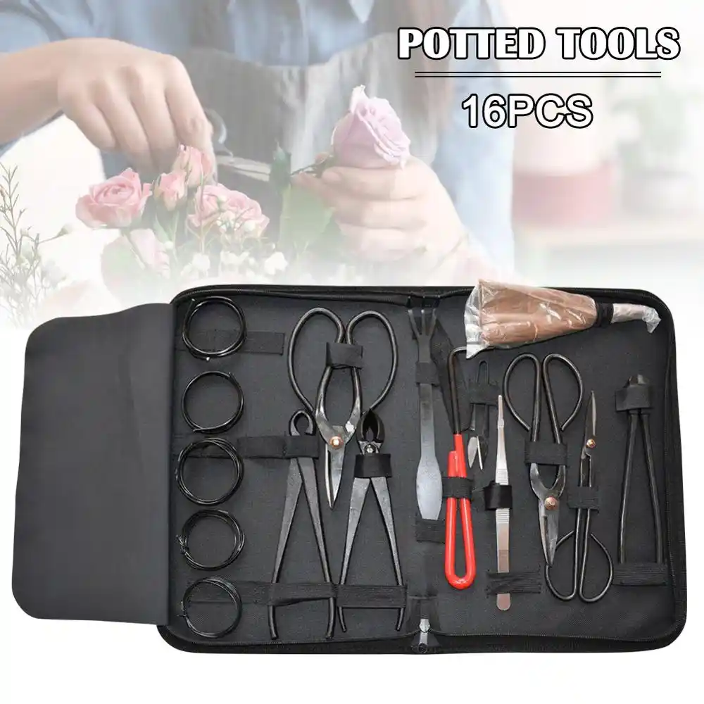 16pcs garden bonsai tool set carbon steel kit cutter scissors