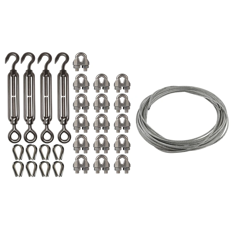 2 Set Stainless Steel Kit: 1 Set Flexible Wire Rope Cable 3Mmx12M & 1 Set 4-Pcs Turnbuckle/Tension(Eye&Hook, M6)+16-Pcs 1/8 Inch
2 Set Stainless Steel Kit: 1 Set Flexible Wire Rope Cable 3Mmx12M & 1 Set 4-Pcs Turnbuckle/Tension(Eye&Hook, M6)+16-Pcs 1/8 Inch