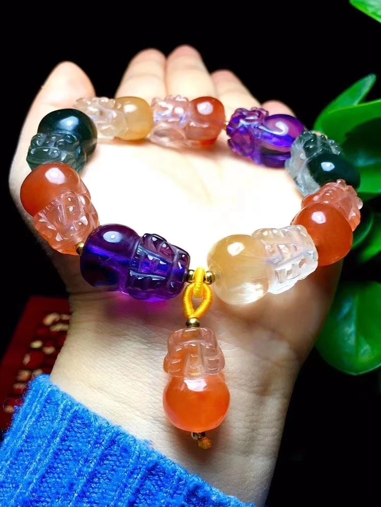 Genuine Natural Different Mixed Amethyst Green Phantom Rabbit Rutilated Agate Pi Xiu Carved Beads Bracelet 21x14x11mm AAAAA
Genuine Natural Different Mixed Amethyst Green Phantom Rabbit Rutilated Agate Pi Xiu Carved Beads Bracelet 21x14x11mm AAAAA