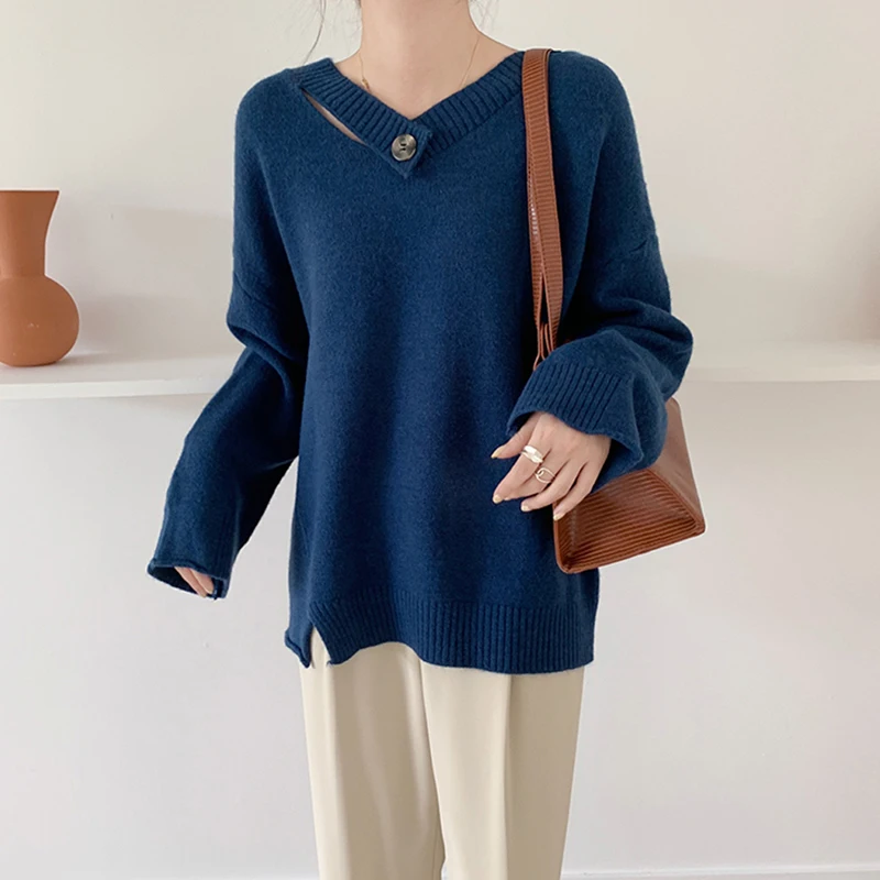 Loose Retro Knitwear Tops V Neck Coat Ladies Knitted Sweater Women Pullovers Knit Jumper Casual Warm Female New Arrival 2021
Loose Retro Knitwear Tops V Neck Coat Ladies Knitted Sweater Women Pullovers Knit Jumper Casual Warm Female New Arrival 2021