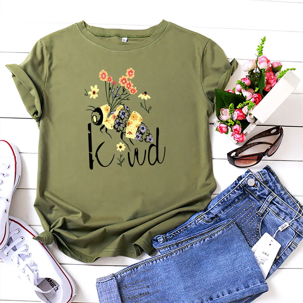 100% Cotton Summer New Women's T-shirt O-Neck Harajuku Bee Flower Be Kind Top Casual Female T shirt Oversized Size S-5XL
100% Cotton Summer New Women's T-shirt O-Neck Harajuku Bee Flower Be Kind Top Casual Female T shirt Oversized Size S-5XL