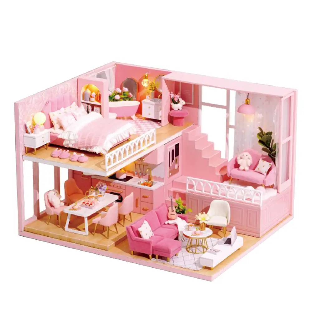 Pink 3D DIY Cabin House Wooden Handmade Dollhouse With Lighting Music Romantic Gift For Birthday Valentine Day Home Decoration
Pink 3D DIY Cabin House Wooden Handmade Dollhouse With Lighting Music Romantic Gift For Birthday Valentine Day Home Decoration