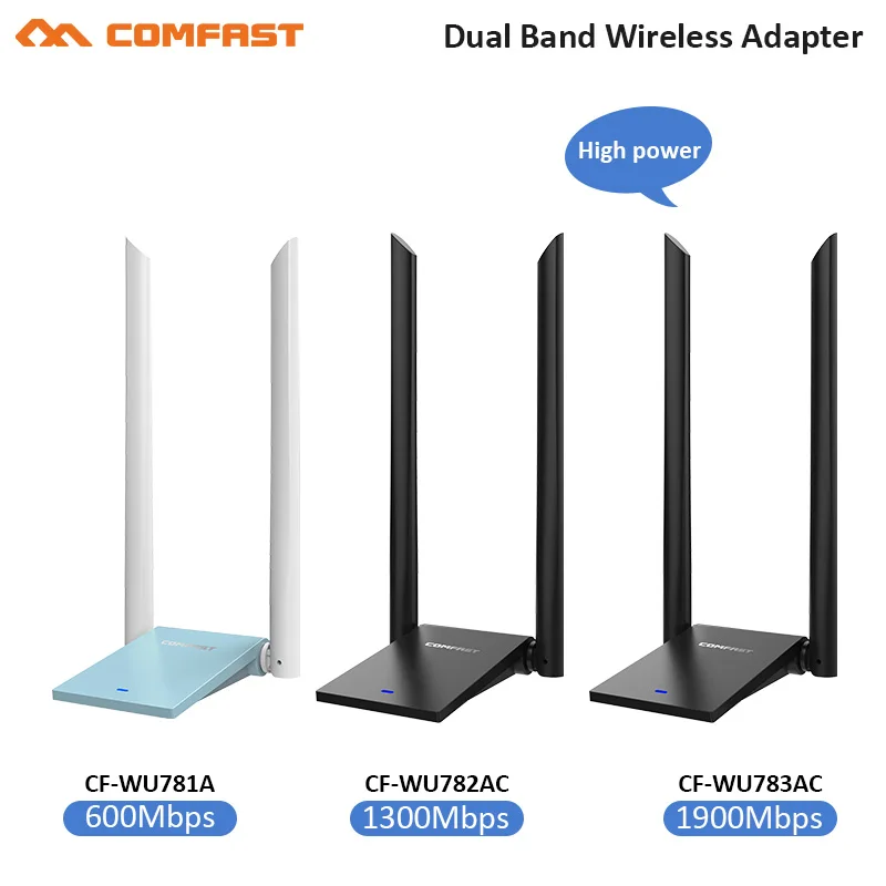 Comfast USB 3.0 Wireless Wifi Adapter Dual Band 2.4+5 GHz 600 -1900 Mbps 802.11AC 802.11 a/b/n/g/ac with 2*6dbi Wi fi Antennas
Comfast USB 3.0 Wireless Wifi Adapter Dual Band 2.4+5 GHz 600 -1900 Mbps 802.11AC 802.11 a/b/n/g/ac with 2*6dbi Wi fi Antennas