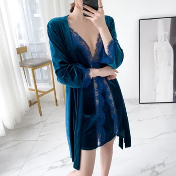 New Women's Sexy Gold Velvet Robe Gown Set Fashion Lace V-Neck Nightgown Two-Piece Household Clothing Autumn топ от пижамы
New Women's Sexy Gold Velvet Robe Gown Set Fashion Lace V-Neck Nightgown Two-Piece Household Clothing Autumn топ от пижамы