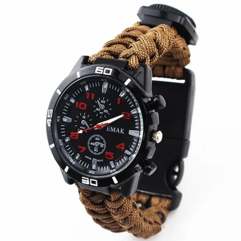 Outdoor Camping Survival Watch Men's Women's Quartz Watch Set Whistle Compass Thermometer Scraper Rescue Rope Minimalist Gift 
Outdoor Camping Survival Watch Men's Women's Quartz Watch Set Whistle Compass Thermometer Scraper Rescue Rope Minimalist Gift