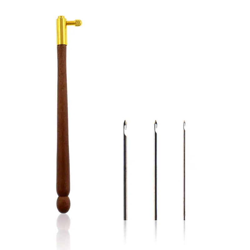 Фото Крючок для вышивки бисером тамбурный крючок с 3 иглами деревянная ручка бисер