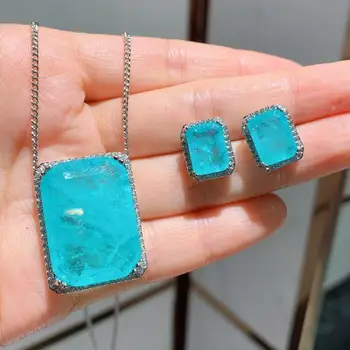 LAKE BLUE PARAIBA TOURMALINE EMERALD GEMSTONE JEWELRY SET FOR WOMEN SILVER 925 COLOR STUD EARRINGS NECKLACES FOR WEDDING GIFTS
LAKE BLUE PARAIBA TOURMALINE EMERALD GEMSTONE JEWELRY SET FOR WOMEN SILVER 925 COLOR STUD EARRINGS NECKLACES FOR WEDDING GIFTS