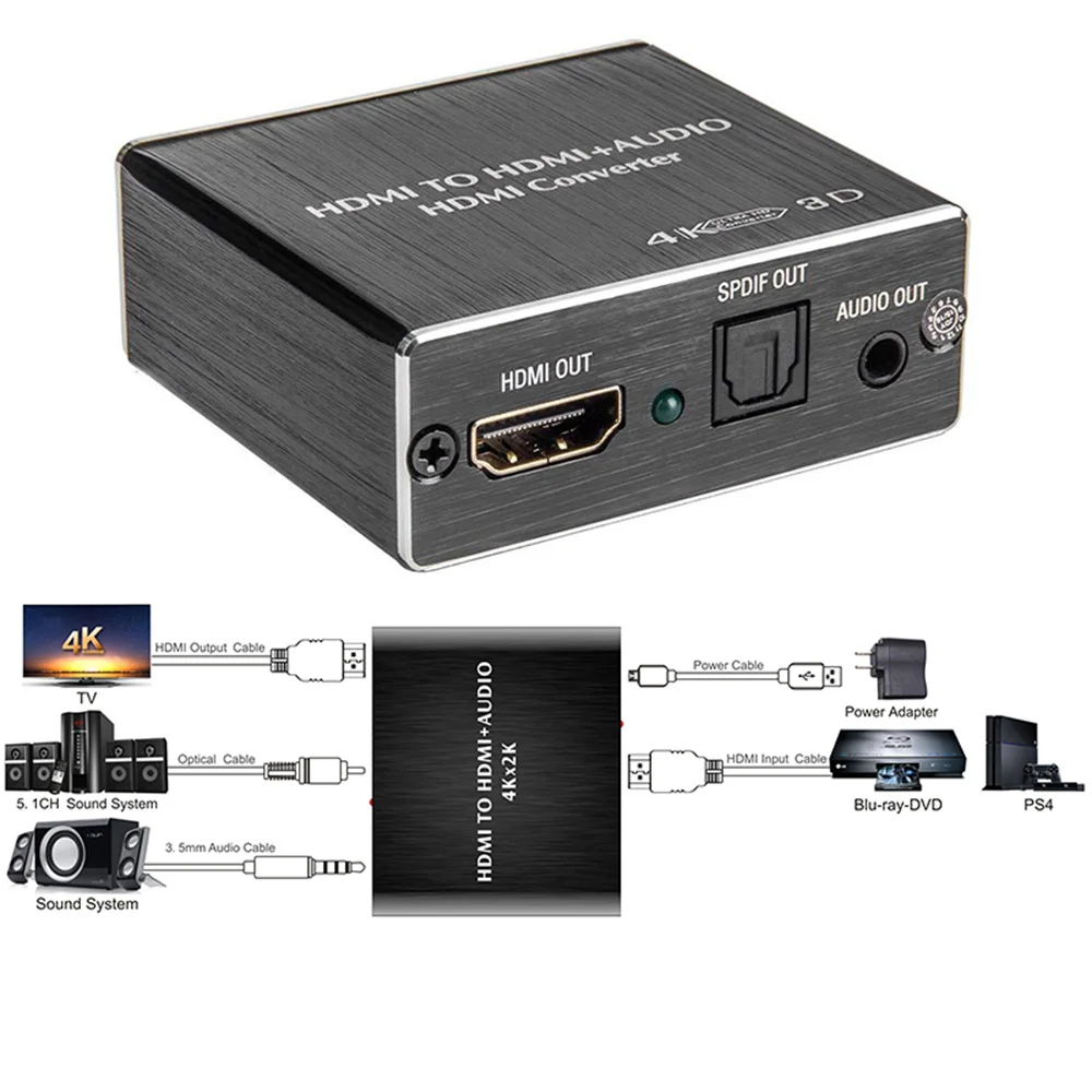 AY78 HDMI-compatible Audio Extractor 4K X 2K HDMItoHDMI Optical TOSLINK SPDIF + 3.5mm Stereo Splitter | Электроника