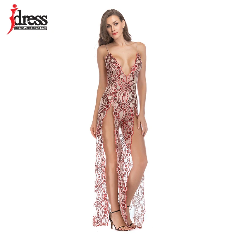 IDress Sequin Summer Long Dress Party Robe De Soiree Spaghetti Strap V Neck Sleeveless Bodycon Night Long Evening Party Dresses (10)