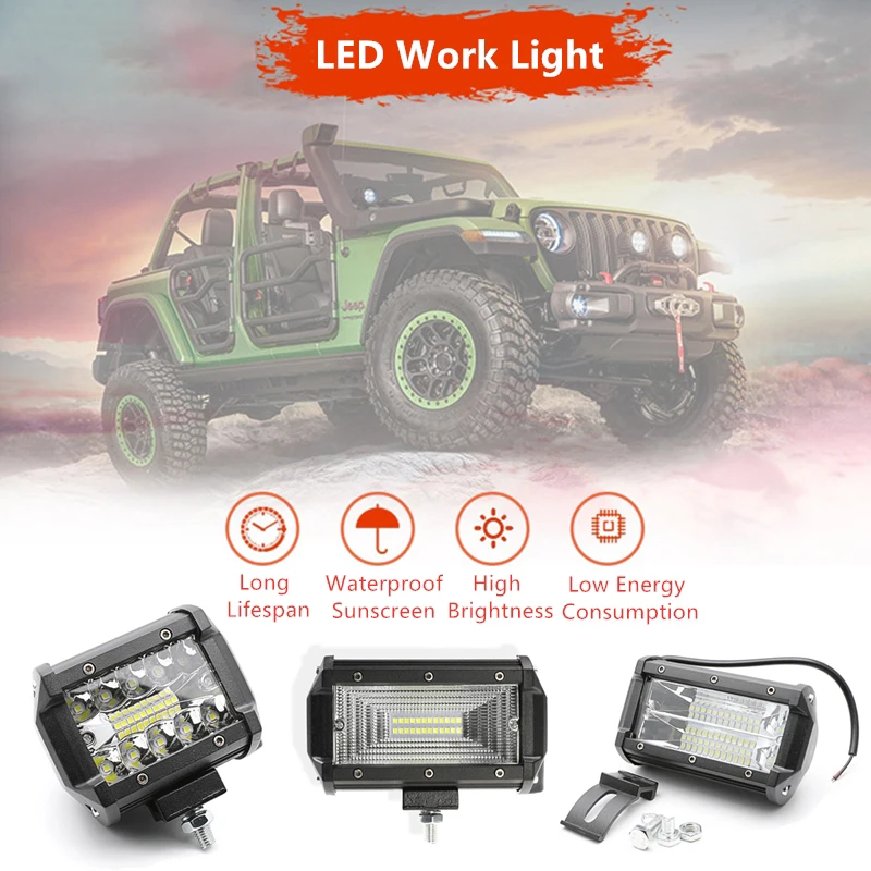 Led Work Light Car Offroad Spot Flood Light Waterproof Led Work Light Combo Bar 4" 5" 20/24smd 60/72W Universal for Truck SUV
Led Work Light Car Offroad Spot Flood Light Waterproof Led Work Light Combo Bar 4" 5" 20/24smd 60/72W Universal for Truck SUV